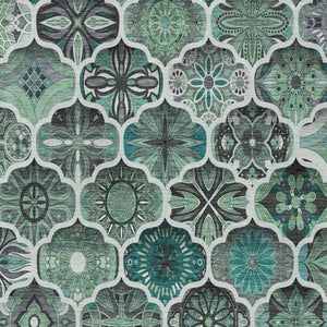 9 X 12 Teal Ogee Polyester Area Rug Washable Stain Resistant for Patio or Living Room