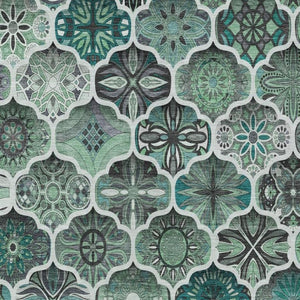 10 X 14 Blue Teal Ogee Polyester Area Rug Washable Stain Resistant Indoor Outdoor
