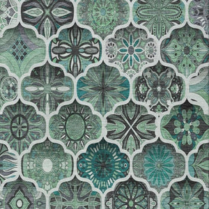 10 X 14 Blue Teal Ogee Polyester Area Rug Washable Stain Resistant Indoor Outdoor