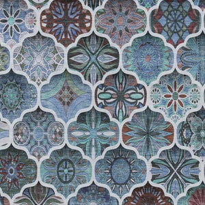 8 X 10 Teal Graphite Ogee Polyester Area Rug Washable Stain Resistant Indoor Outdoor