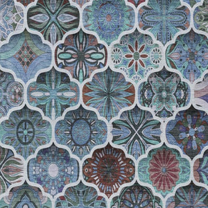 8 X 10 Teal Graphite Ogee Polyester Area Rug Washable Stain Resistant Indoor Outdoor