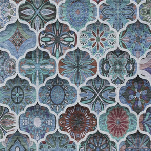 8 X 10 Teal Graphite Ogee Polyester Area Rug Washable Stain Resistant Indoor Outdoor
