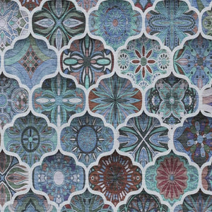 9 X 12 Teal Graphite Ogee Polyester Area Rug Stain Resistant Indoor Outdoor Use