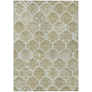 HomeRoots 5x8 Taupe Brown Ogee Polyester Area Rug Washable Stain Resistant Indoor Outdoor 746261