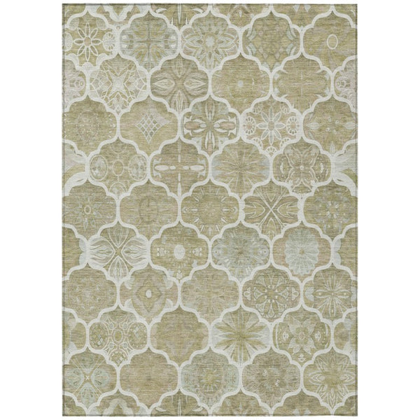 HomeRoots 5x8 Taupe Brown Ogee Polyester Area Rug Washable Stain Resistant Indoor Outdoor 746261