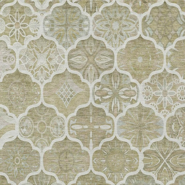 5x8 Taupe Brown Ogee Polyester Area Rug Washable Stain Resistant Indoor Outdoor