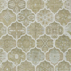 5x8 Taupe Brown Ogee Polyester Area Rug Washable Stain Resistant Indoor Outdoor