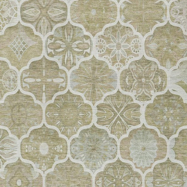 5x8 Taupe Brown Ogee Polyester Area Rug Washable Stain Resistant Indoor Outdoor