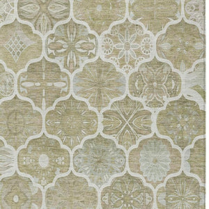 5x8 Taupe Brown Ogee Polyester Area Rug Washable Stain Resistant Indoor Outdoor