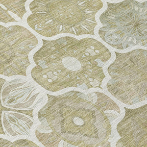 5x8 Taupe Brown Ogee Polyester Area Rug Washable Stain Resistant Indoor Outdoor