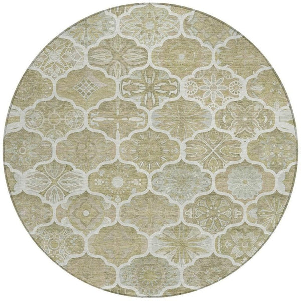 HomeRoots 8 Foot Round Ogee Polyester Area Rug Stain Resistant for Patio or Family Room 746262
