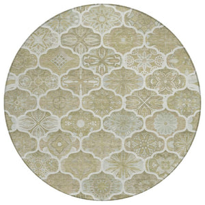 8 Foot Round Ogee Polyester Area Rug Stain Resistant for Patio or Family Room