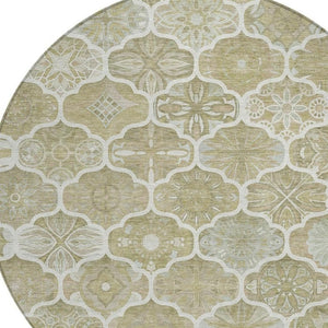 8 Foot Round Ogee Polyester Area Rug Stain Resistant for Patio or Family Room