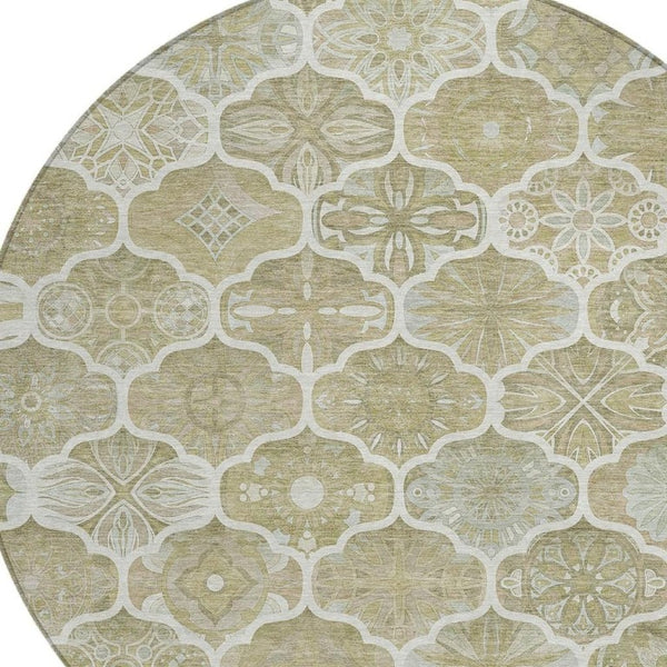 8 Foot Round Ogee Polyester Area Rug Stain Resistant for Patio or Family Room