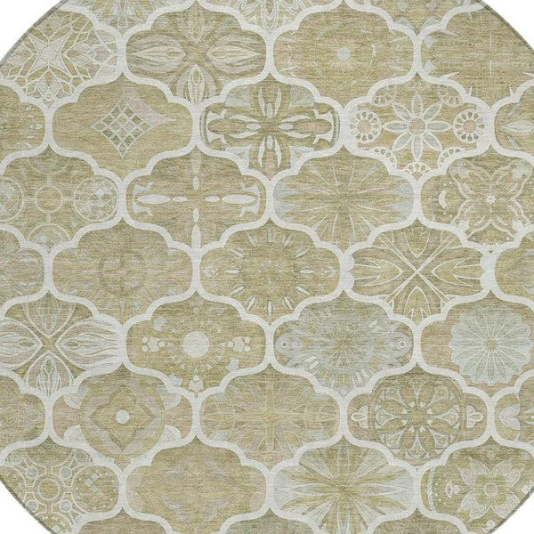 8 Foot Round Ogee Polyester Area Rug Stain Resistant for Patio or Family Room