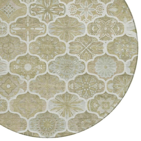 8 Foot Round Ogee Polyester Area Rug Stain Resistant for Patio or Family Room
