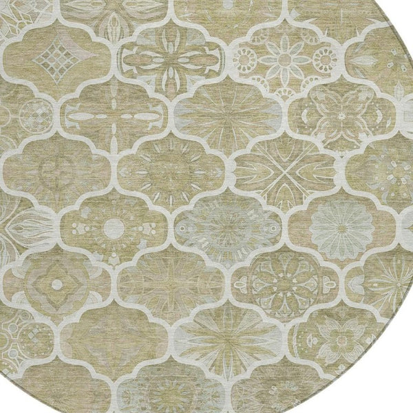 8 Foot Round Ogee Polyester Area Rug Stain Resistant for Patio or Family Room