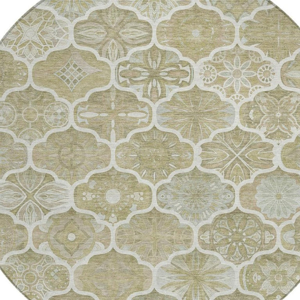 8 Foot Round Ogee Polyester Area Rug Stain Resistant for Patio or Family Room
