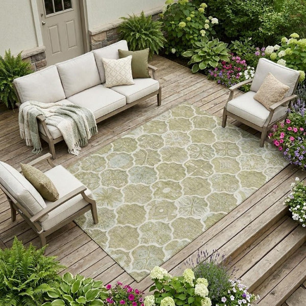 8 X 10 Taupe Brown Ogee Polyester Area Rug Washable Stain Resistant Indoor Outdoor