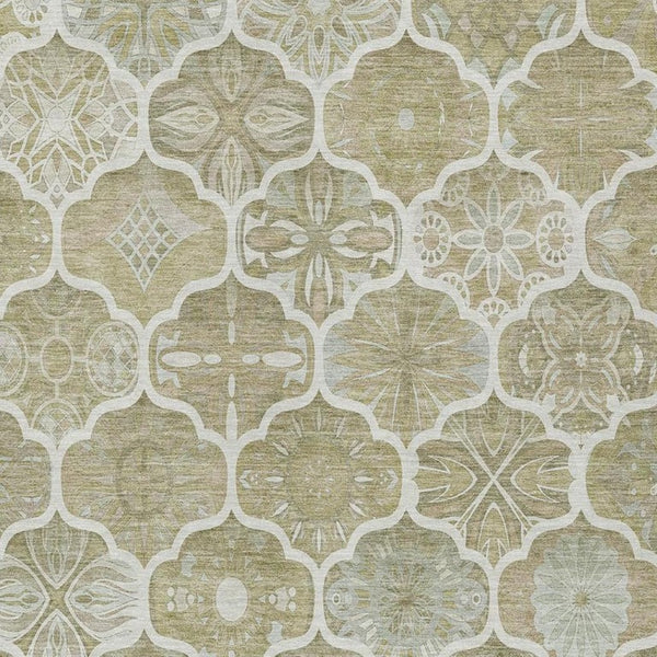 8 X 10 Taupe Brown Ogee Polyester Area Rug Washable Stain Resistant Indoor Outdoor