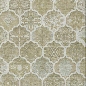 8 X 10 Taupe Brown Ogee Polyester Area Rug Washable Stain Resistant Indoor Outdoor