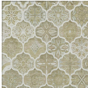 8 X 10 Taupe Brown Ogee Polyester Area Rug Washable Stain Resistant Indoor Outdoor