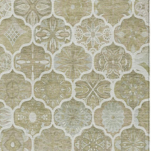 8 X 10 Taupe Brown Ogee Polyester Area Rug Washable Stain Resistant Indoor Outdoor