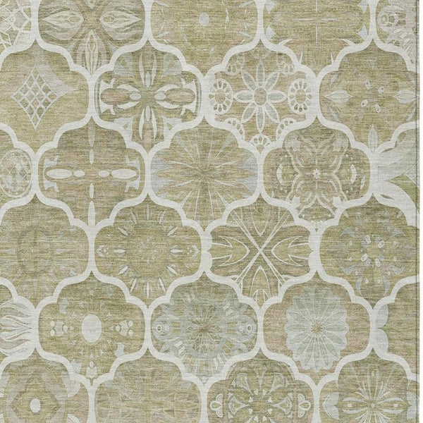 8 X 10 Taupe Brown Ogee Polyester Area Rug Washable Stain Resistant Indoor Outdoor