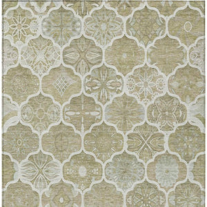 8 X 10 Taupe Brown Ogee Polyester Area Rug Washable Stain Resistant Indoor Outdoor