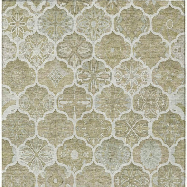 8 X 10 Taupe Brown Ogee Polyester Area Rug Washable Stain Resistant Indoor Outdoor