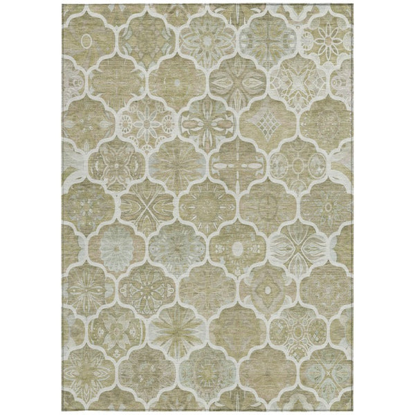 9x12 Taupe Brown Ogee Polyester Area Rug Stain Resistant for Indoor Outdoor Use