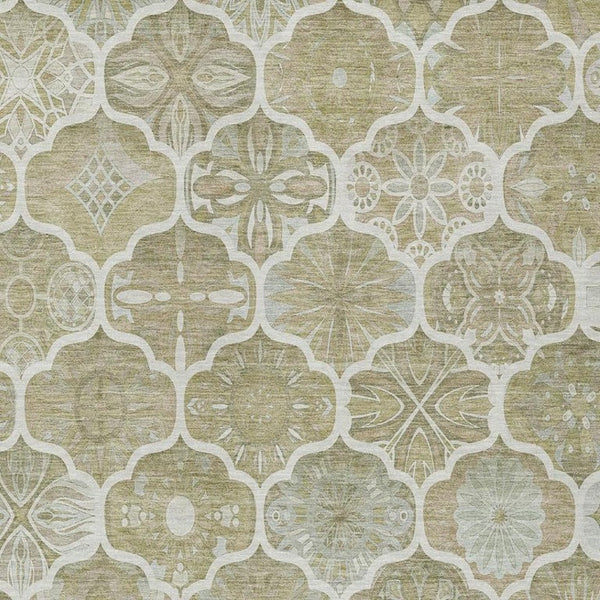9x12 Taupe Brown Ogee Polyester Area Rug Stain Resistant for Indoor Outdoor Use