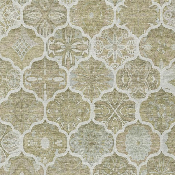 9x12 Taupe Brown Ogee Polyester Area Rug Stain Resistant for Indoor Outdoor Use