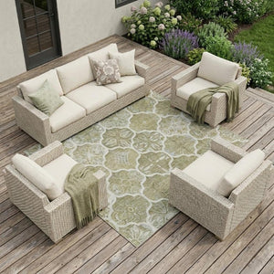 10 X 14 Taupe Brown Ogee Polyester Area Rug Stain Resistant for Patio or Living Room