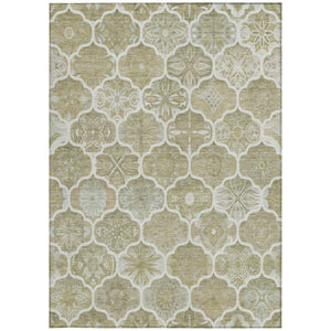 10 X 14 Taupe Brown Ogee Polyester Area Rug Stain Resistant for Patio or Living Room
