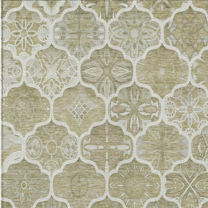 10 X 14 Taupe Brown Ogee Polyester Area Rug Stain Resistant for Patio or Living Room