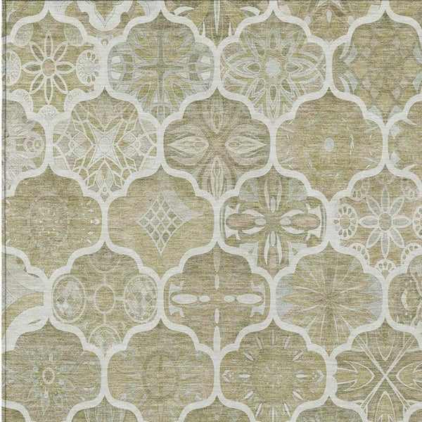 10 X 14 Taupe Brown Ogee Polyester Area Rug Stain Resistant for Patio or Living Room
