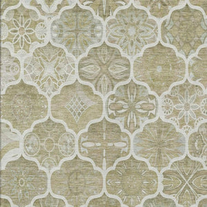 10 X 14 Taupe Brown Ogee Polyester Area Rug Stain Resistant for Patio or Living Room
