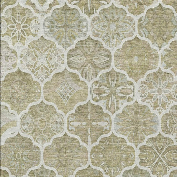10 X 14 Taupe Brown Ogee Polyester Area Rug Stain Resistant for Patio or Living Room