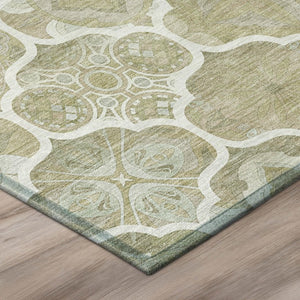 10 X 14 Taupe Brown Ogee Polyester Area Rug Stain Resistant for Patio or Living Room