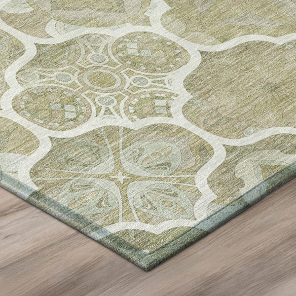 10 X 14 Taupe Brown Ogee Polyester Area Rug Stain Resistant for Patio or Living Room