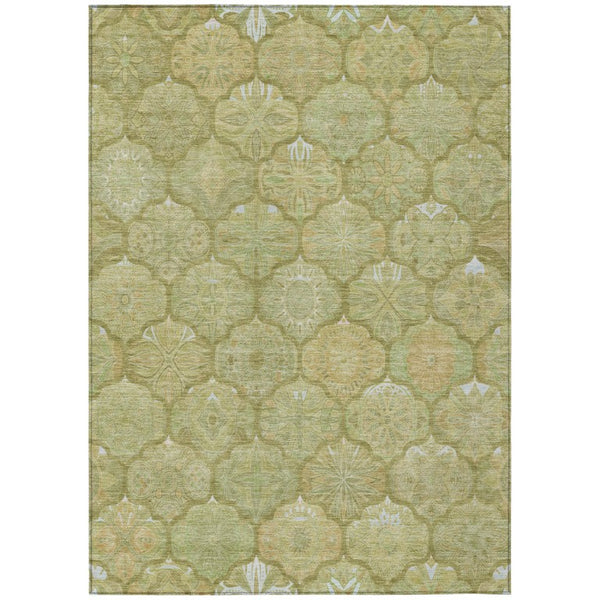 HomeRoots 5x8 Green Gold Ogee Polyester Area Rug Washable Stain Resistant Indoor Outdoor 746267