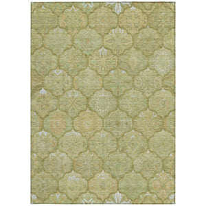 5x8 Green Gold Ogee Polyester Area Rug Washable Stain Resistant Indoor Outdoor