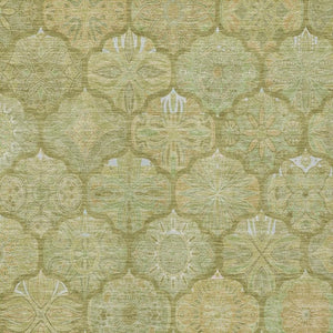 5x8 Green Gold Ogee Polyester Area Rug Washable Stain Resistant Indoor Outdoor
