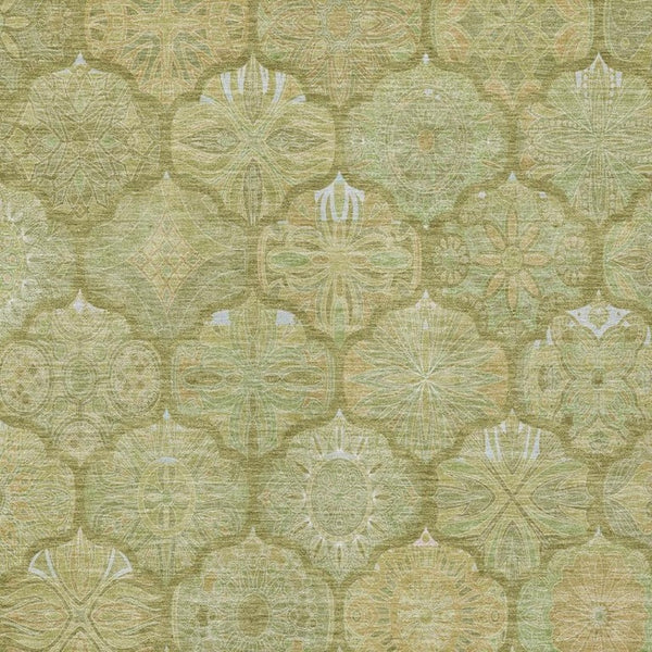 5x8 Green Gold Ogee Polyester Area Rug Washable Stain Resistant Indoor Outdoor