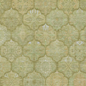 5x8 Green Gold Ogee Polyester Area Rug Washable Stain Resistant Indoor Outdoor