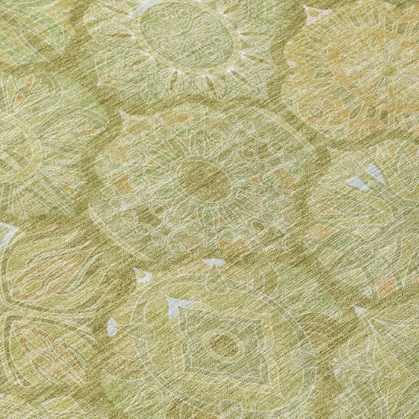 5x8 Green Gold Ogee Polyester Area Rug Washable Stain Resistant Indoor Outdoor