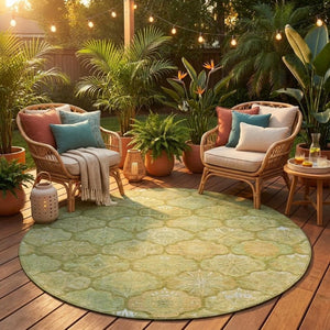 8 Foot Round Ogee Polyester Area Rug Washable for Indoor Outdoor High Traffic