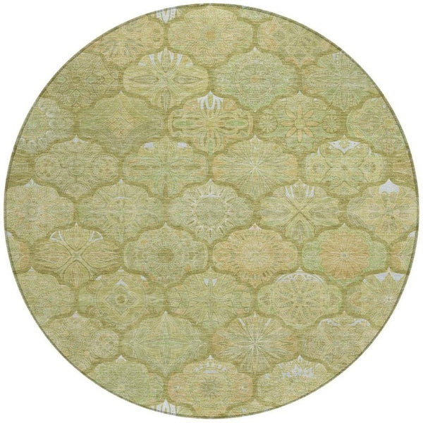 HomeRoots 8 Foot Round Ogee Polyester Area Rug Washable for Indoor Outdoor High Traffic 746268