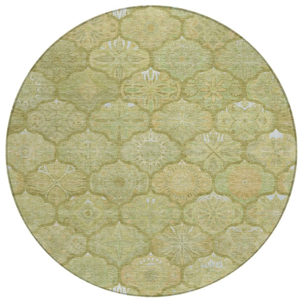 8 Foot Round Ogee Polyester Area Rug Washable for Indoor Outdoor High Traffic
